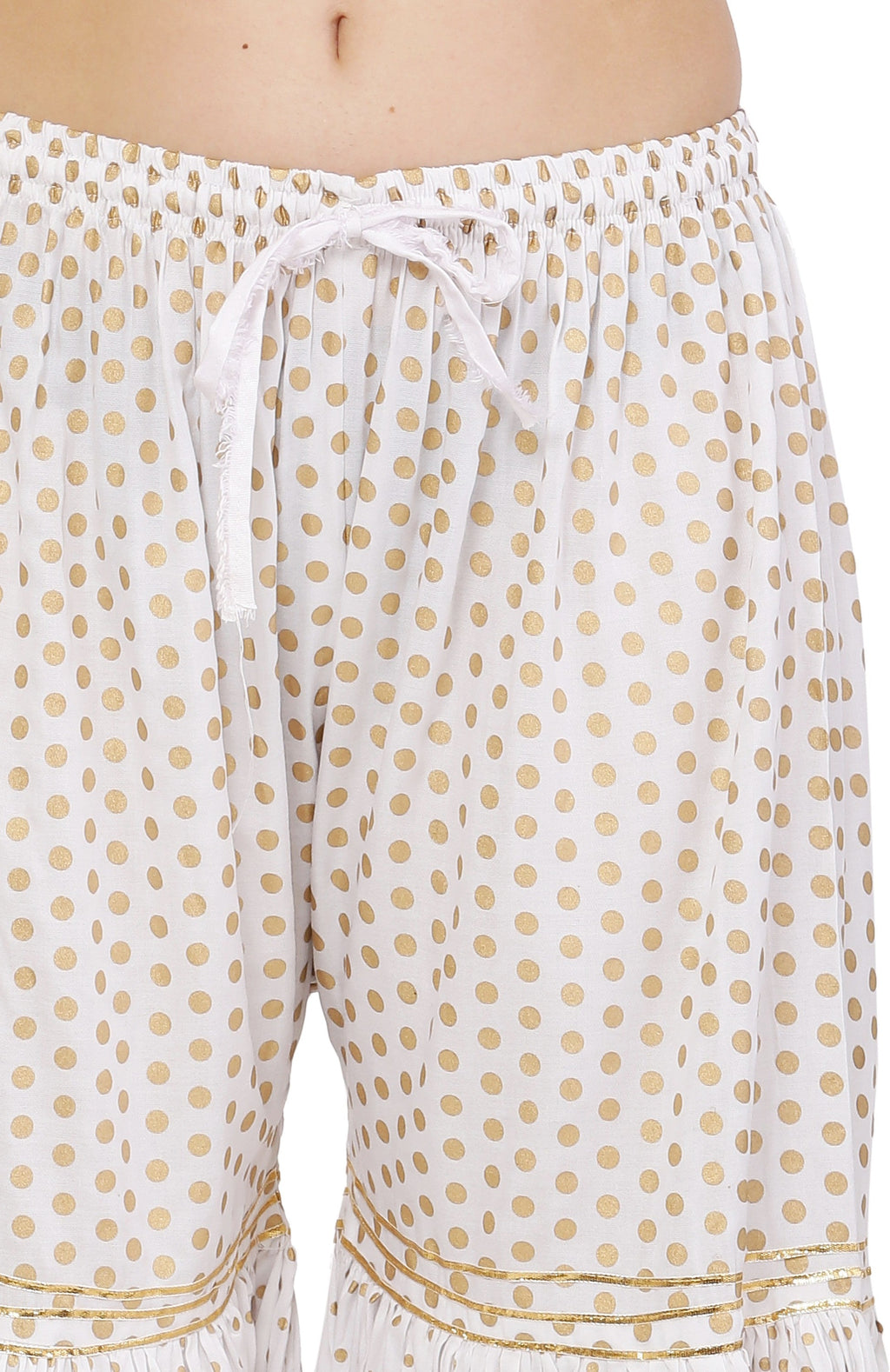 PAVONINE White Color 3-Panels Golden Printed Flared Sharara For Women & Girls