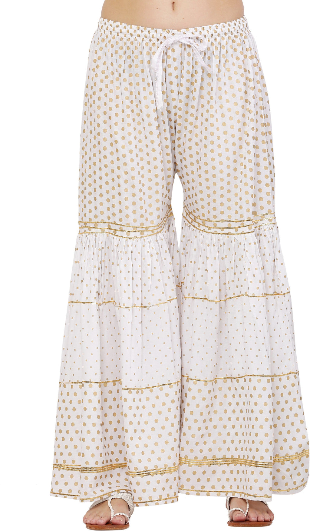 PAVONINE White Color 3-Panels Golden Printed Flared Sharara For Women & Girls