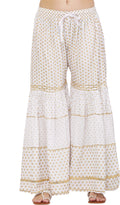 PAVONINE White Color 3-Panels Golden Printed Flared Sharara For Women & Girls