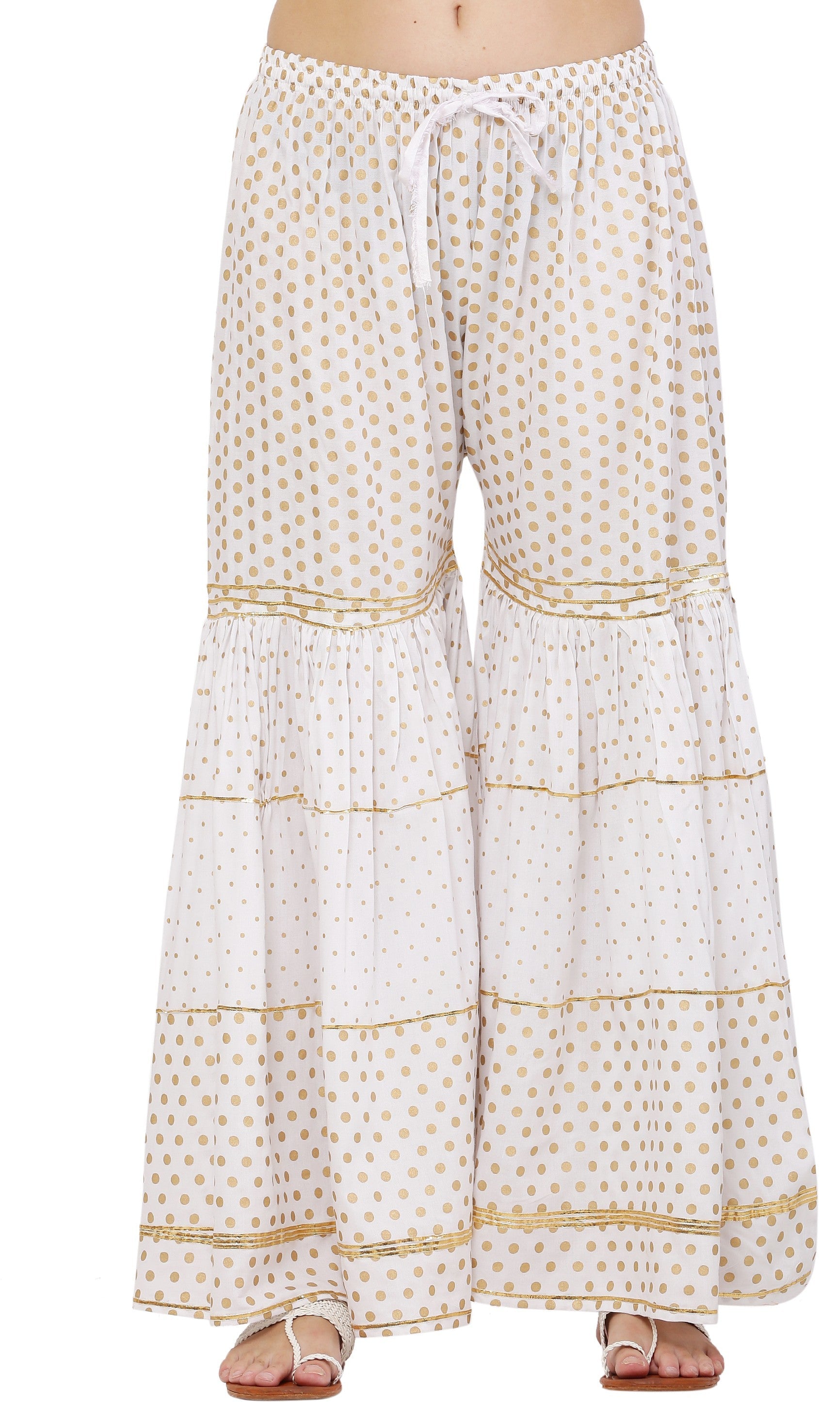 PAVONINE White Color 3-Panels Golden Printed Flared Sharara For Women & Girls