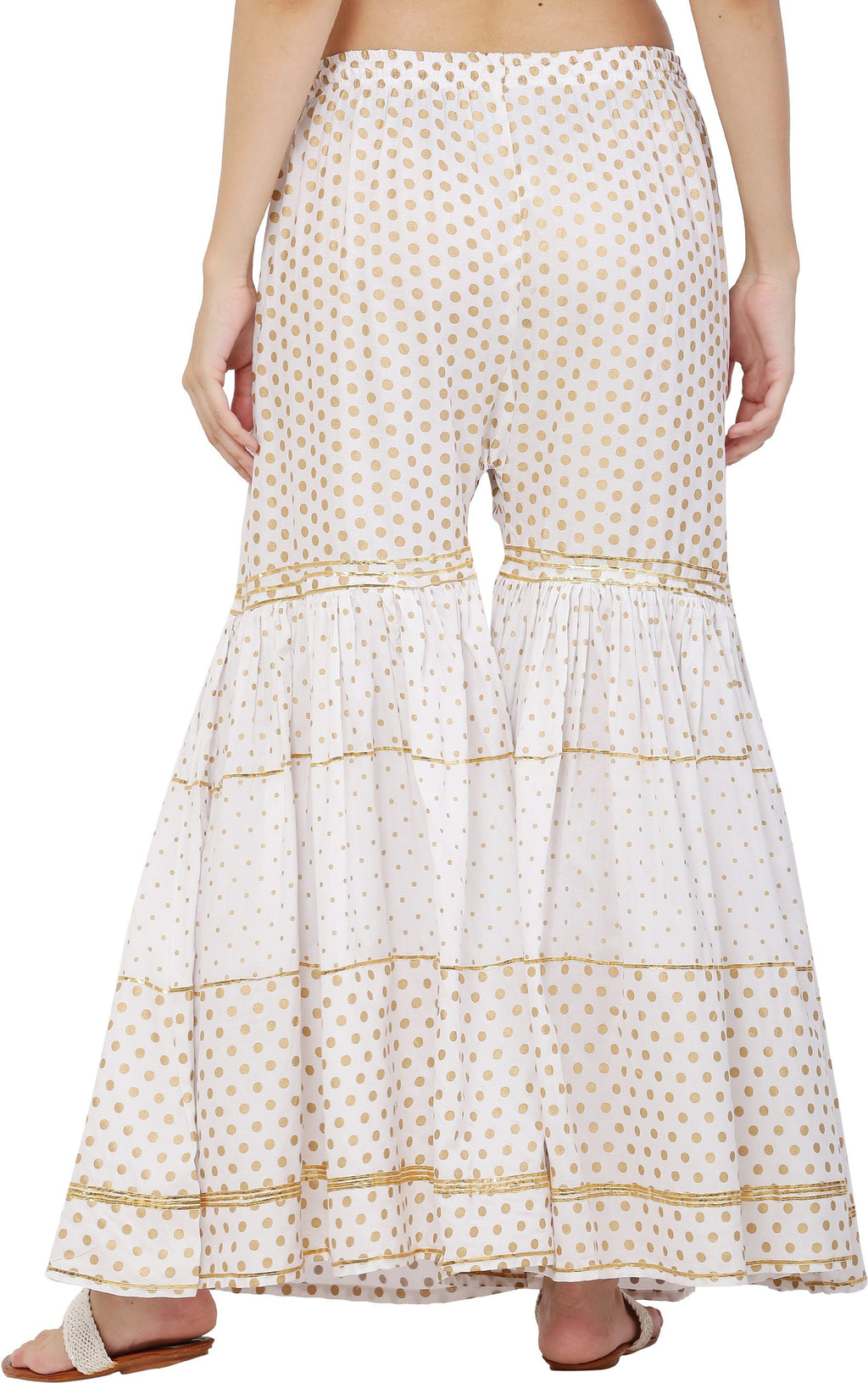 PAVONINE White Color 3-Panels Golden Printed Flared Sharara For Women & Girls