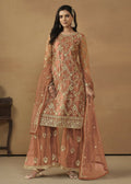 Tangy Brown Net Embroidered Wedding Festive Gharara Suit - Emponline
