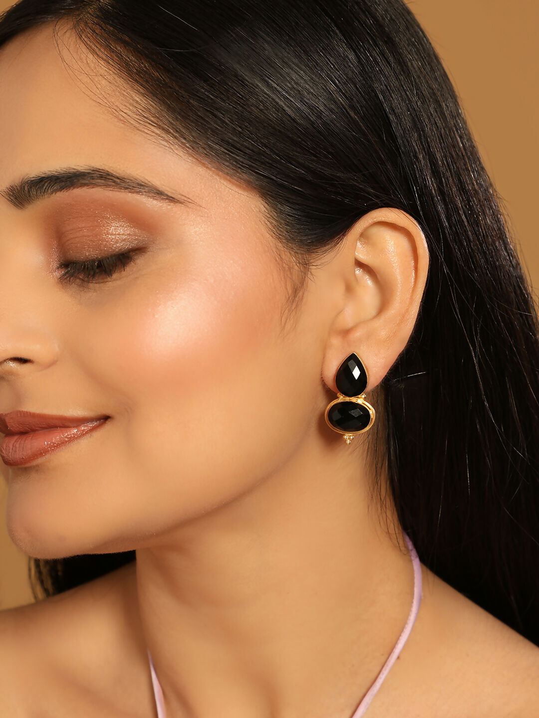 Nuyug 22K Gold Plated Black Embrace Earrings