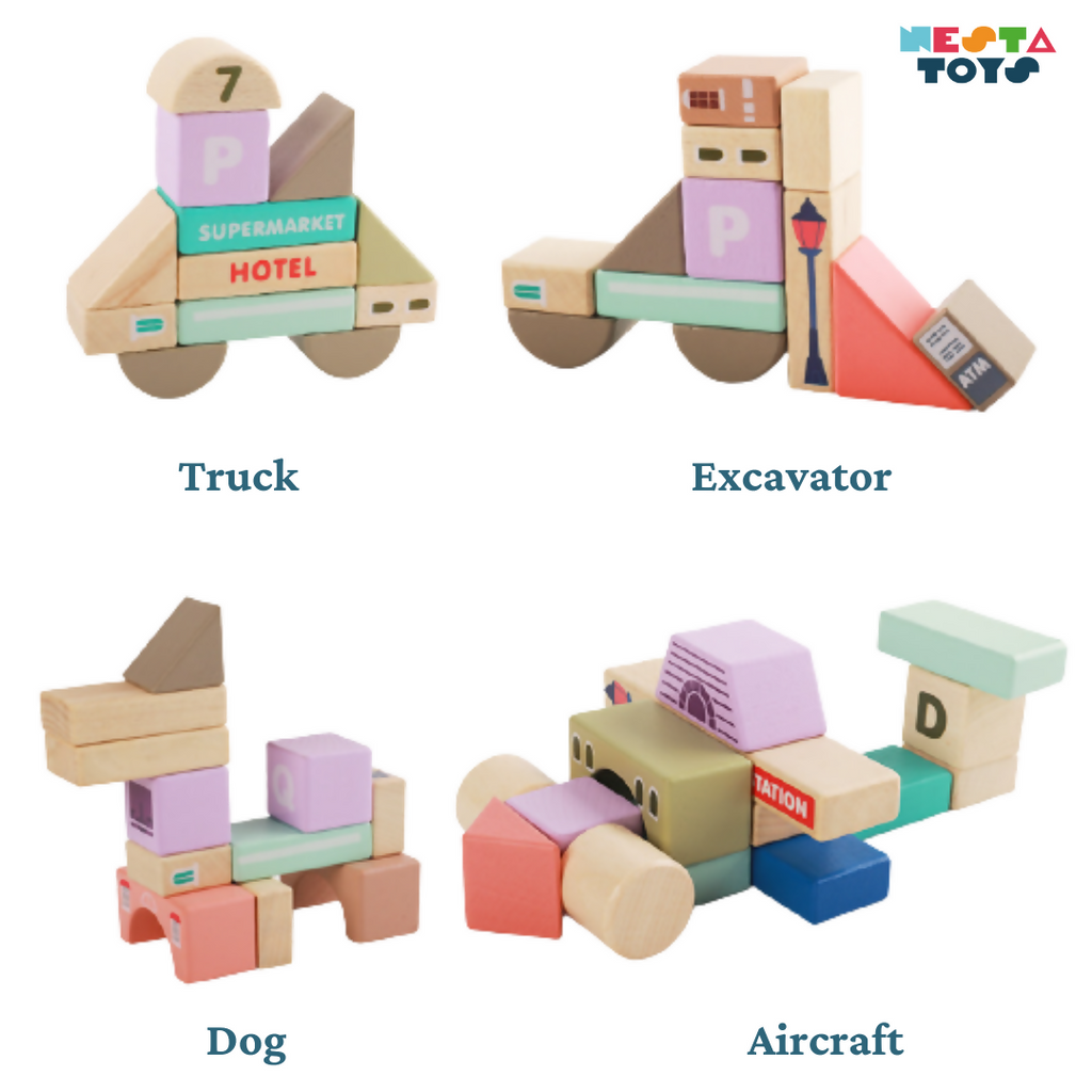 Nesta Toys 115 Pieces Wooden City Building Blocks, Stacking Educational Toys |Building Toys for Creative Play (3+ Years)