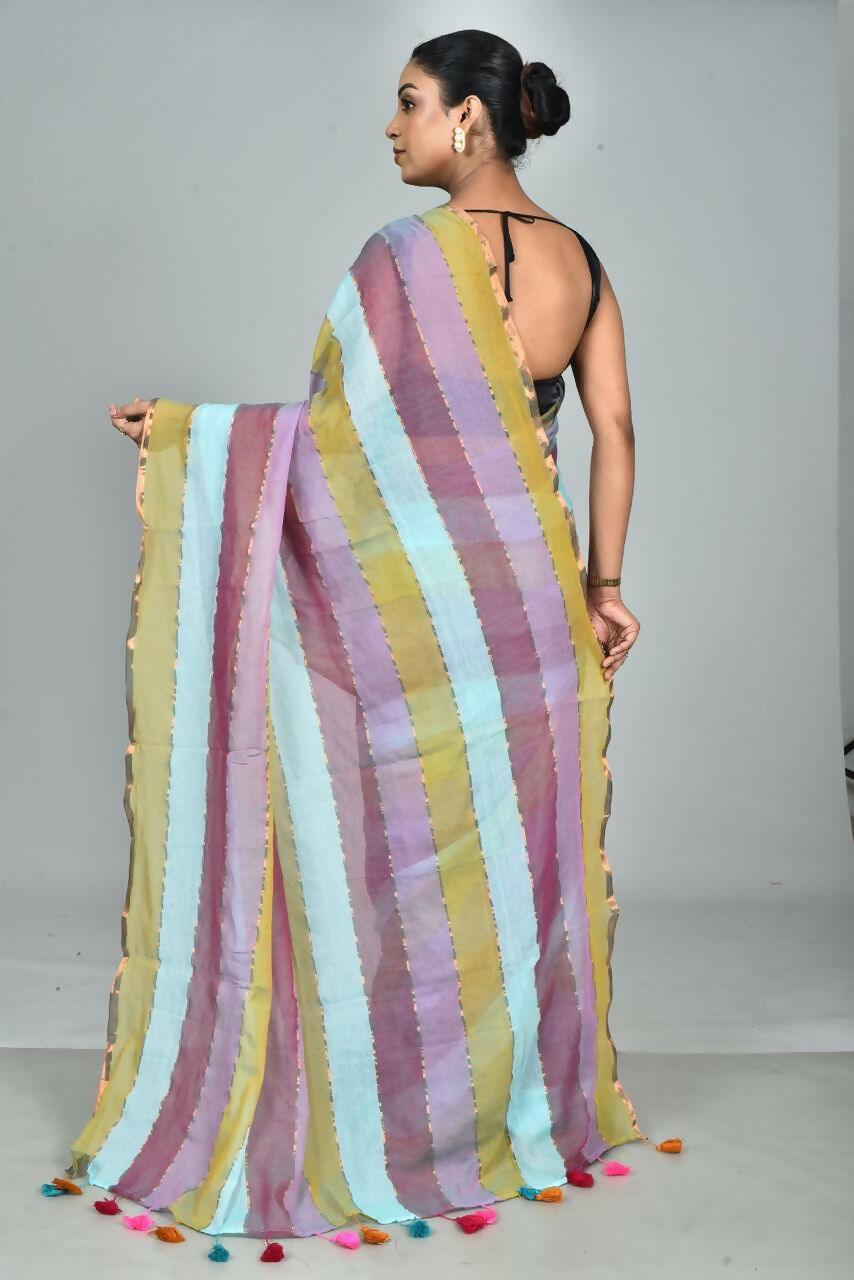 Exclusive Collection Beautiful Multi1 Pure Cotton Woven Handloom Saree With Running Blouse Piece