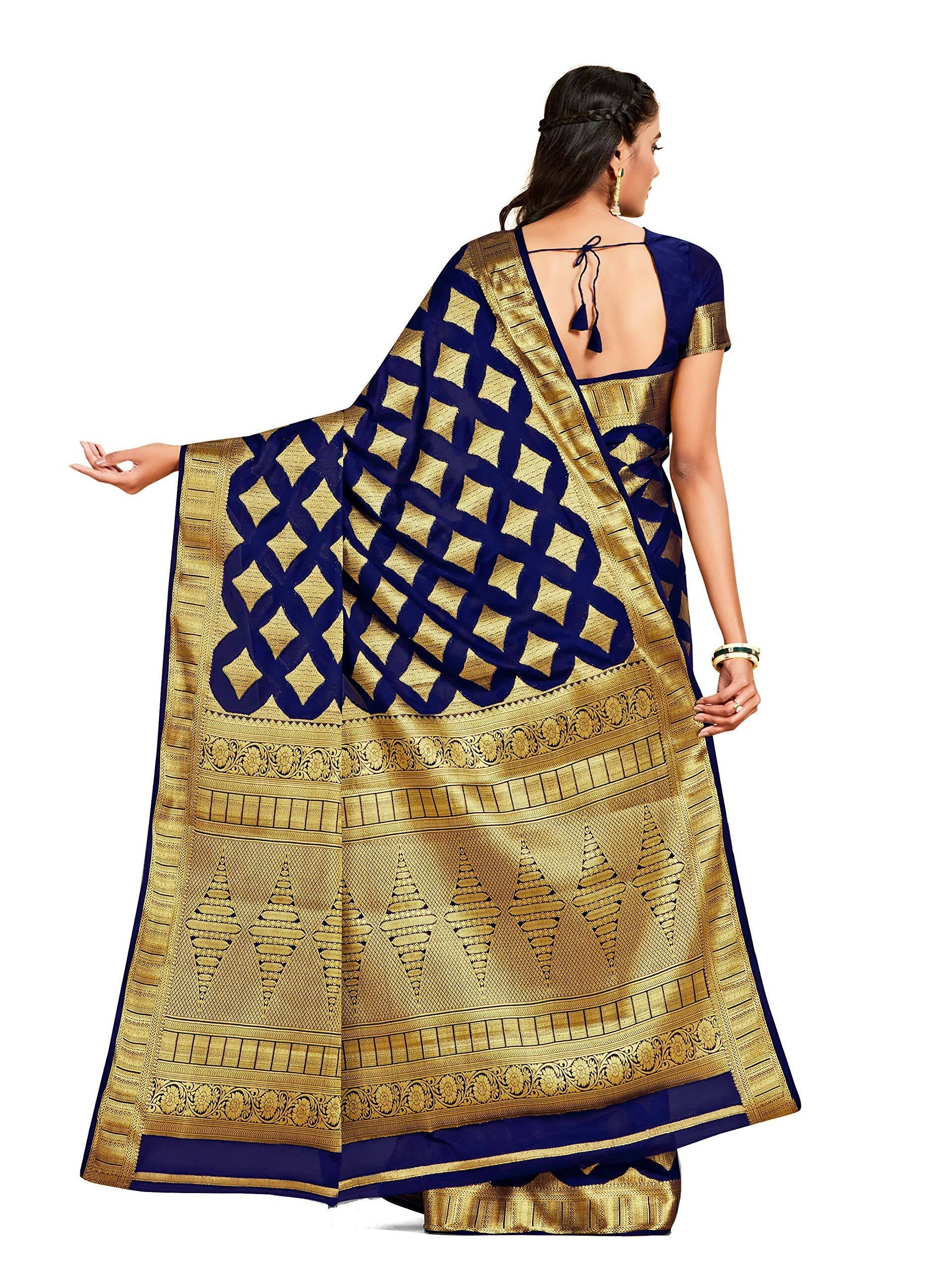 Mimosa Women's Mysore Silk Crepe Dark Blue Saree