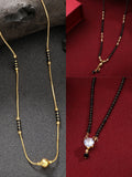 NVR Women's Set of 3 Gold-Polished CZ Stone-Studded & Beaded Mangalsutra