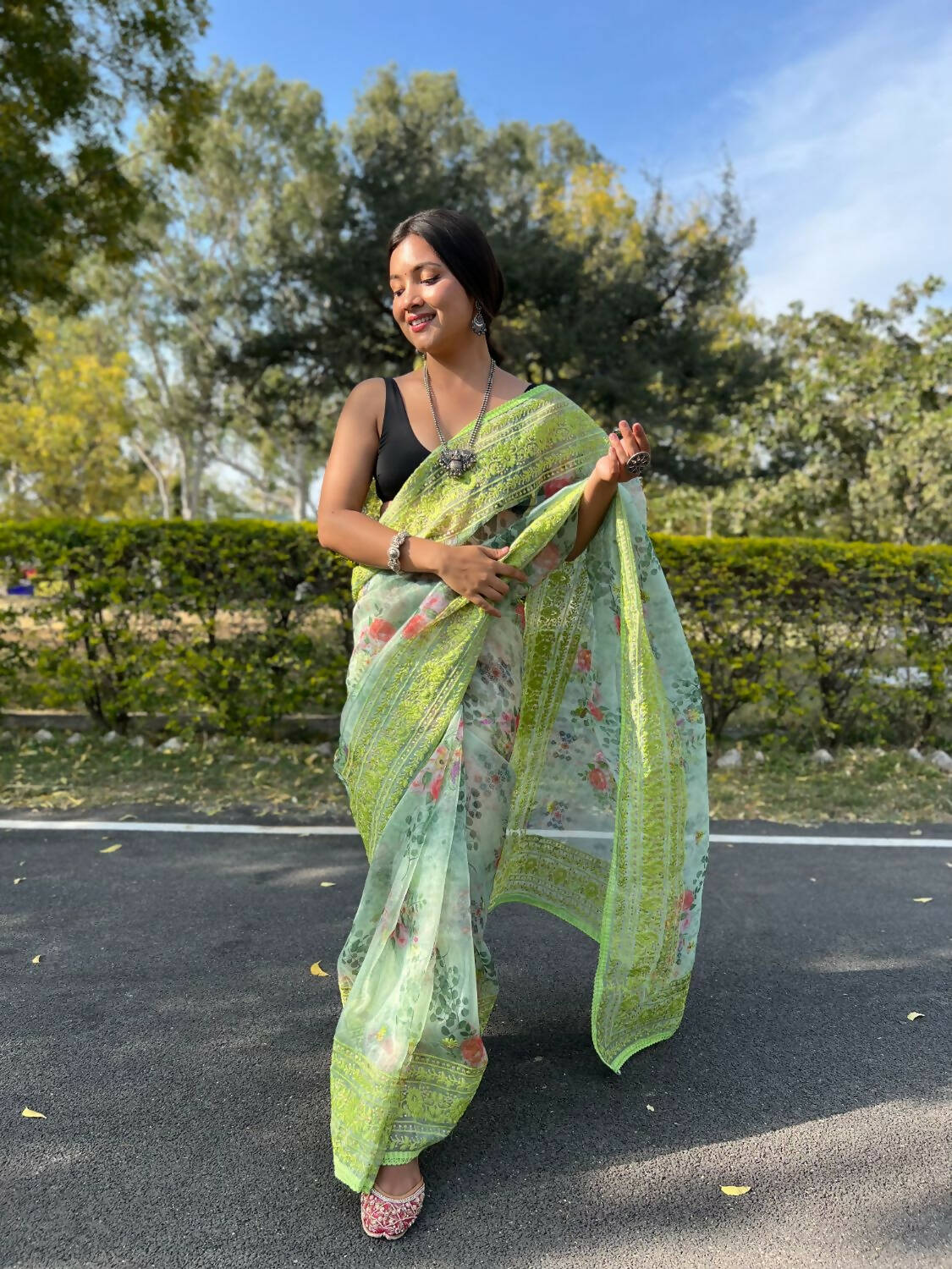 Vamsee Green Organza Saree