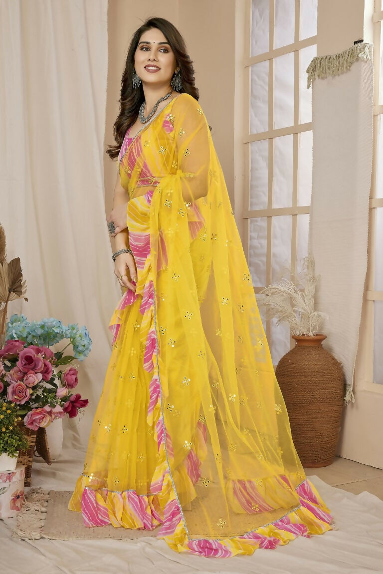 Partywear Designer Yellow Net Fancy Saree - Dyuti