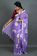 Exclusive Collection Violet Pure Cotton Saree With Sunflower Design
