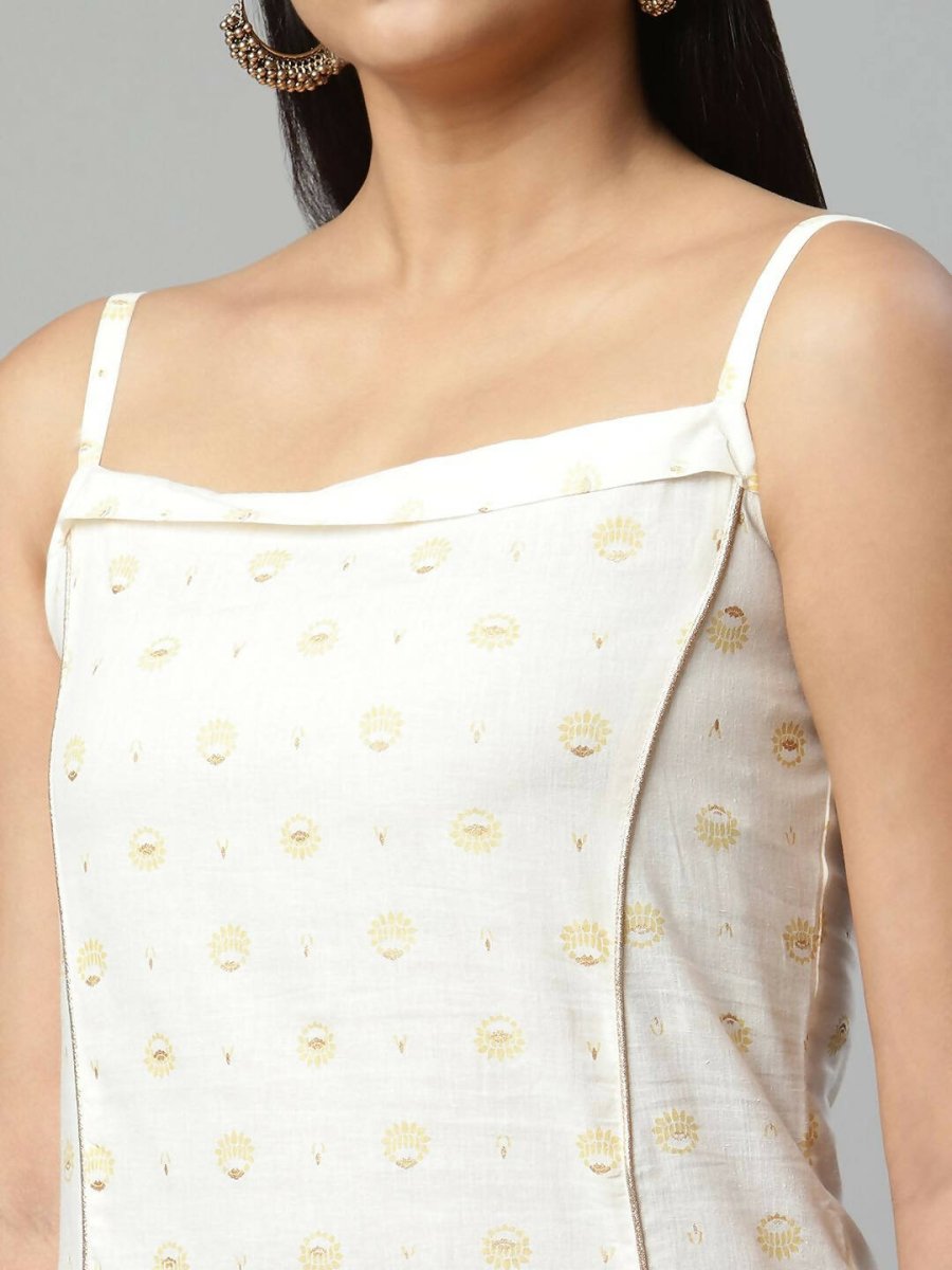 Ahalyaa Womens Off White Pure Cotton Printed Kurtas