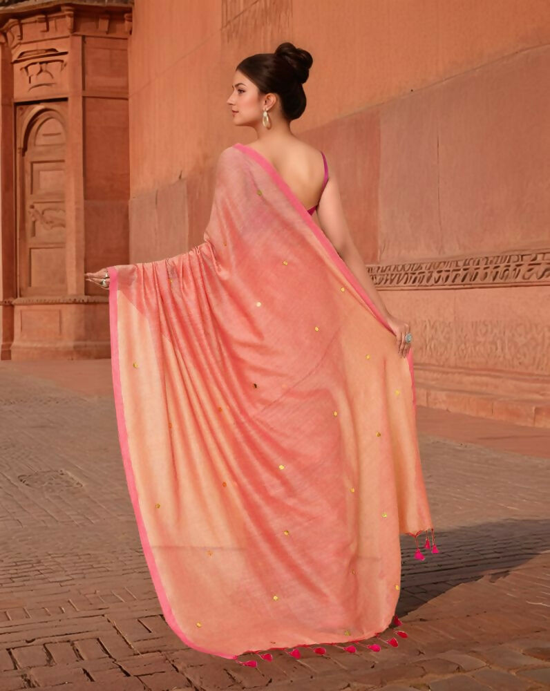 Joban Fashion Women Peach Trendy Cotton Saree