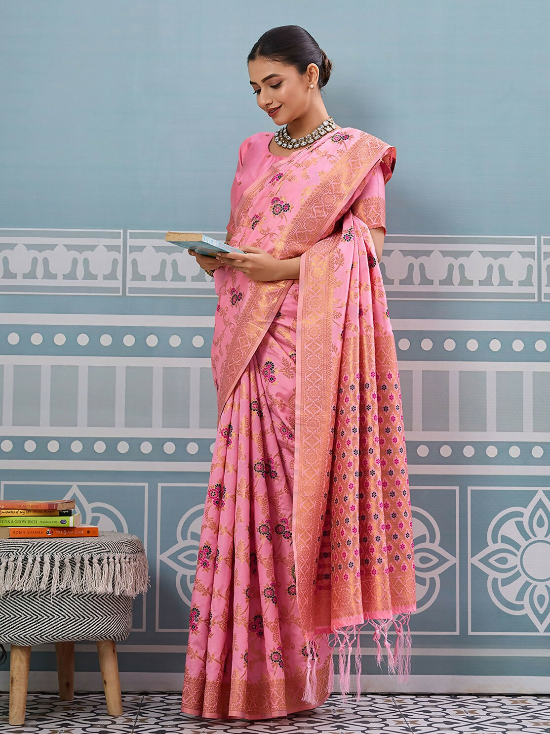Shree Shyam Fashion Light Pink Silk Saree