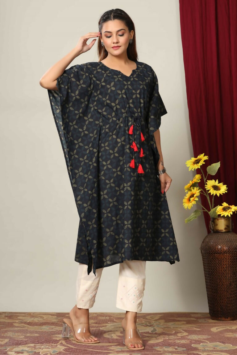 Miravan Women's Abstract Printed Cotton Kaftan Kurta