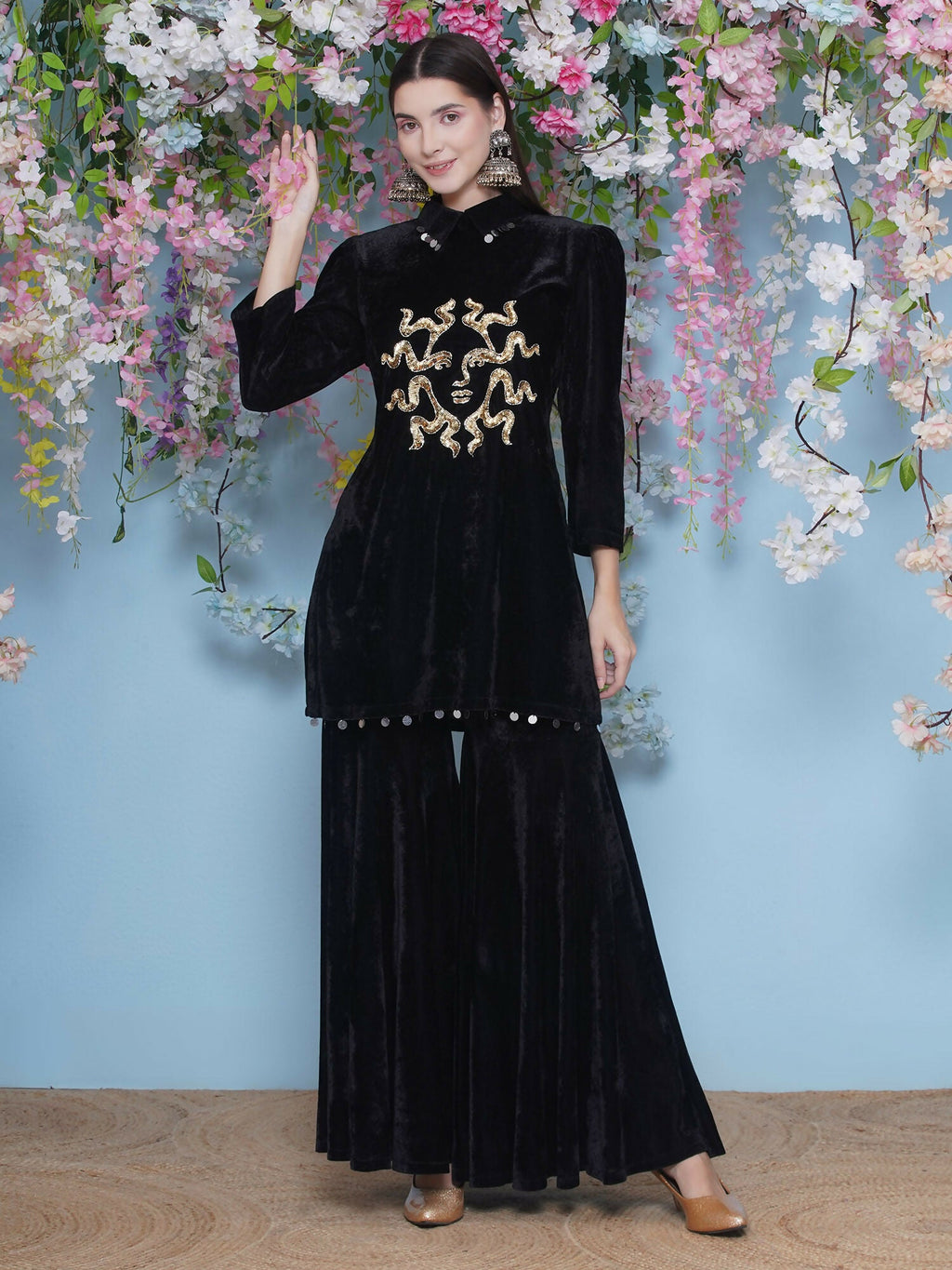 Joban Fashion Black Velvet Sharara Set