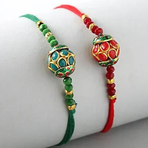 Premium Beads Ethnic Rakhi Set & Kaju Rolls Box