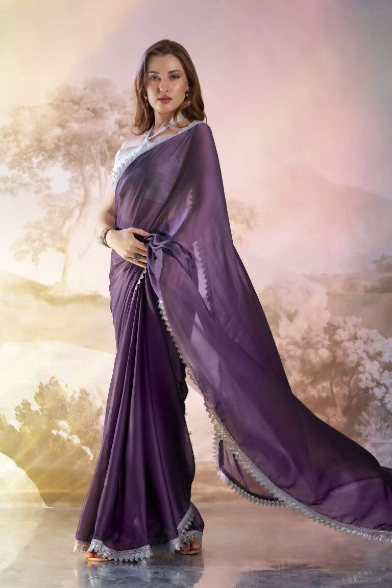 Lavender Satin Rangoli Solid Fancy Designer Saree - Nafisa