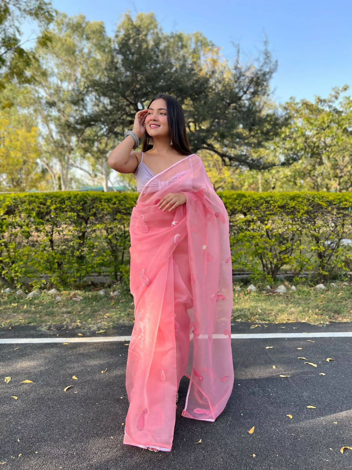 Vamsee Pink Organza Saree