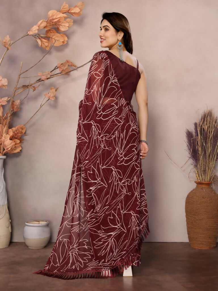 Partywear Designer Georgette Red Fancy Saree - Durga