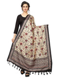 Vamika Flower Printed Black Khadi Bhagalpuri Dupatta