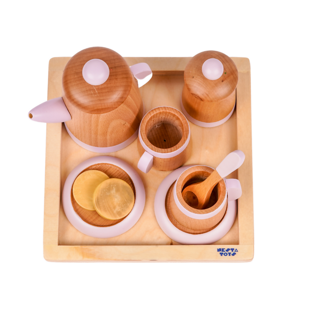 Nesta Toys Wooden Tea Set, Pretend Play Food Sets, Kitchen Toys (3+ Years) - 10 Pcs