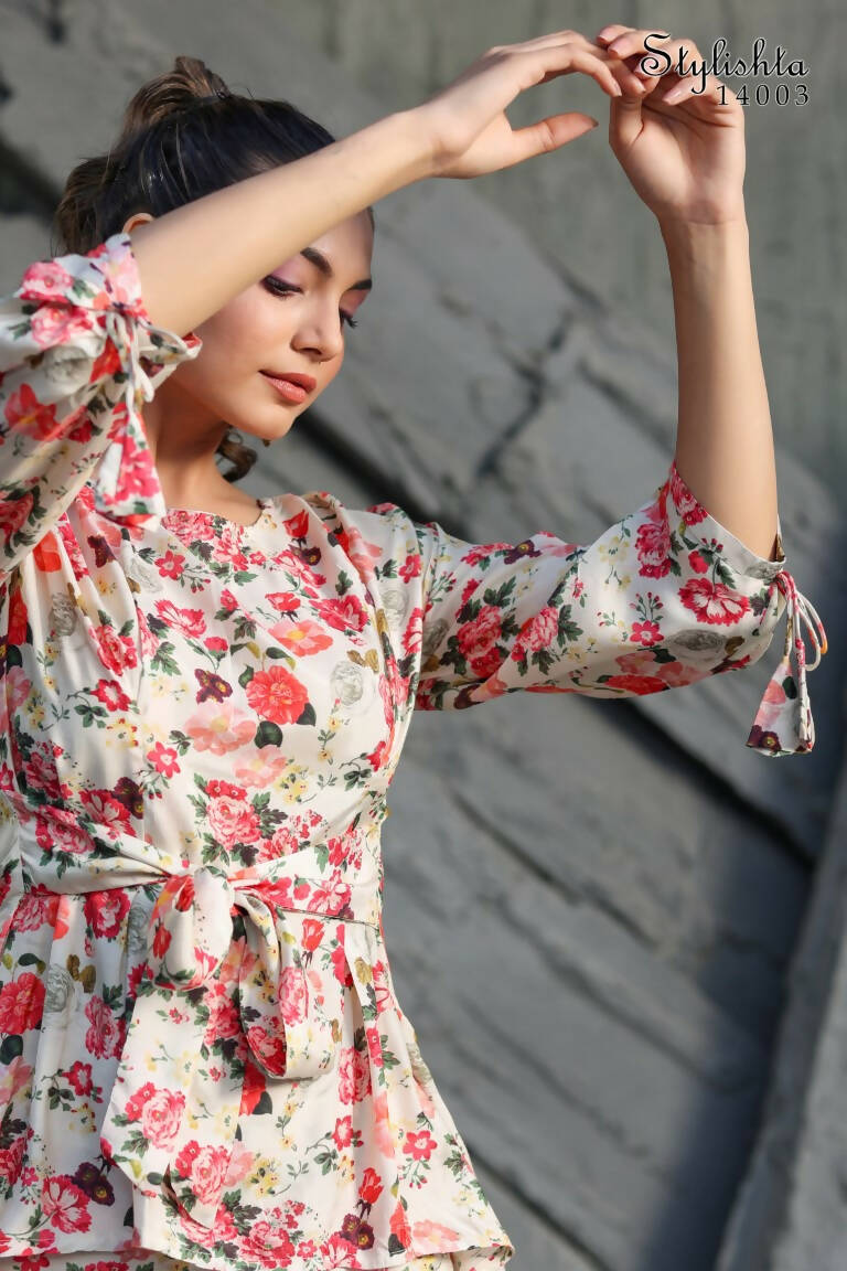 Women's Partywear Designer White & Multi Muslin co-ord set - Stylishta
