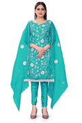 Sea Green Organza Silk Embroidered Work Unstitched Dress Material - Tanvi