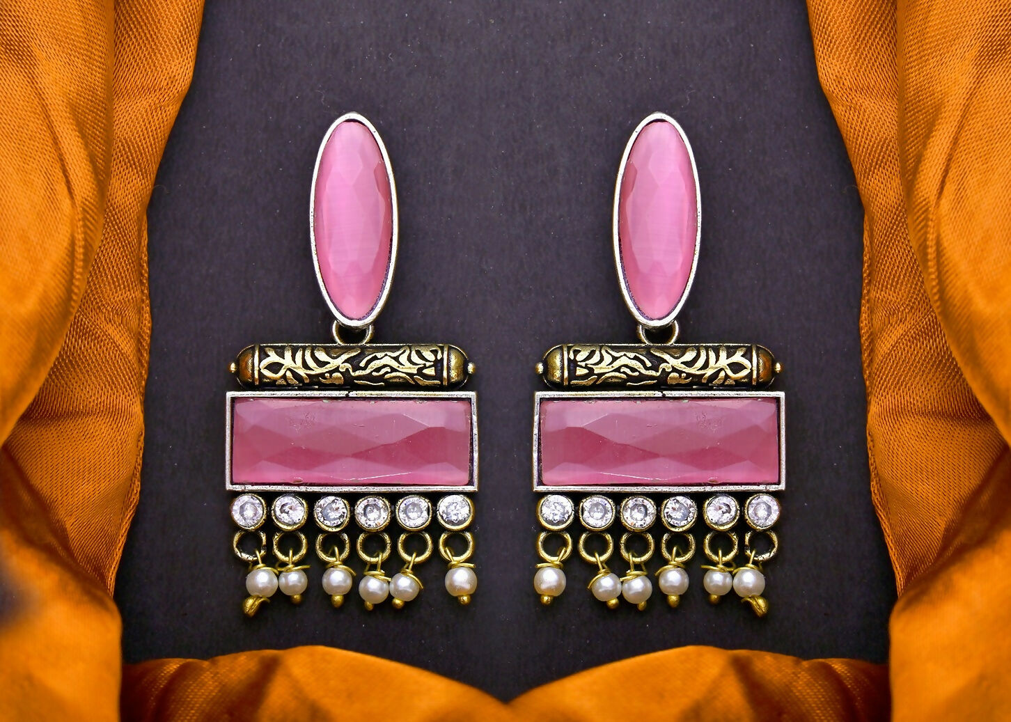 Joban Fashion Women Brass Pink Ad Earrings