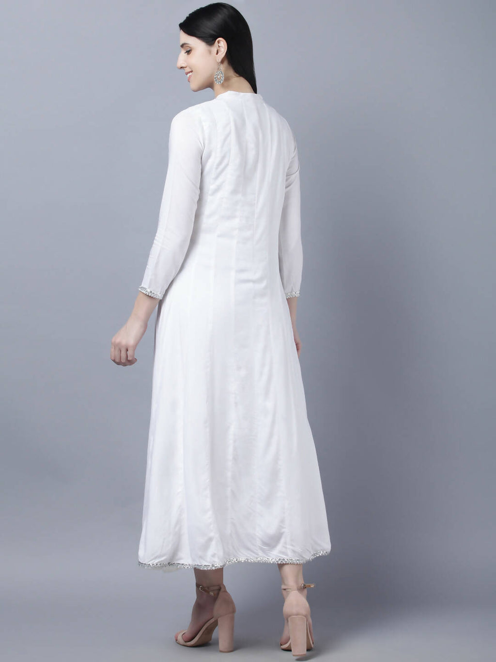 Myshka Women White Anarkali Kurta With Dupatta
