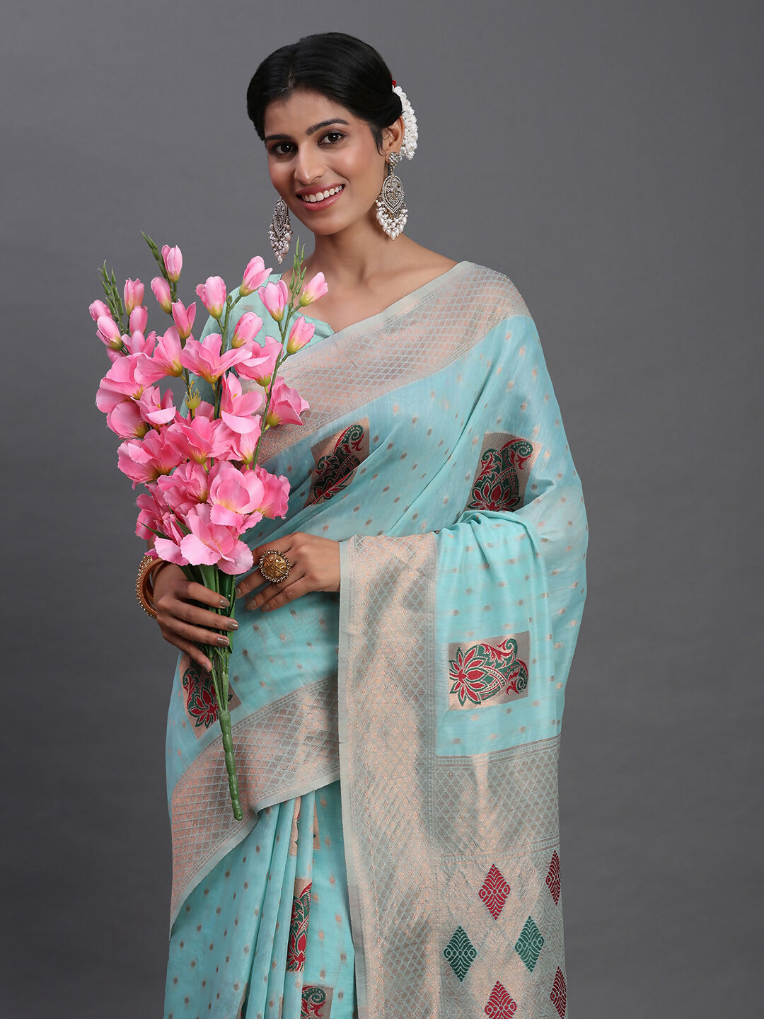 Shree Shyam Fashion Linen Cotton Sky Blue Saree