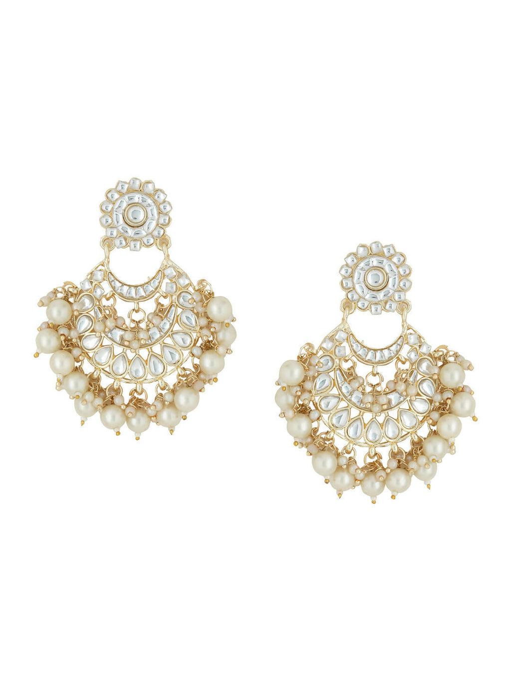NVR Women Gold-Polished Studded Kundan Chandbali Earrings