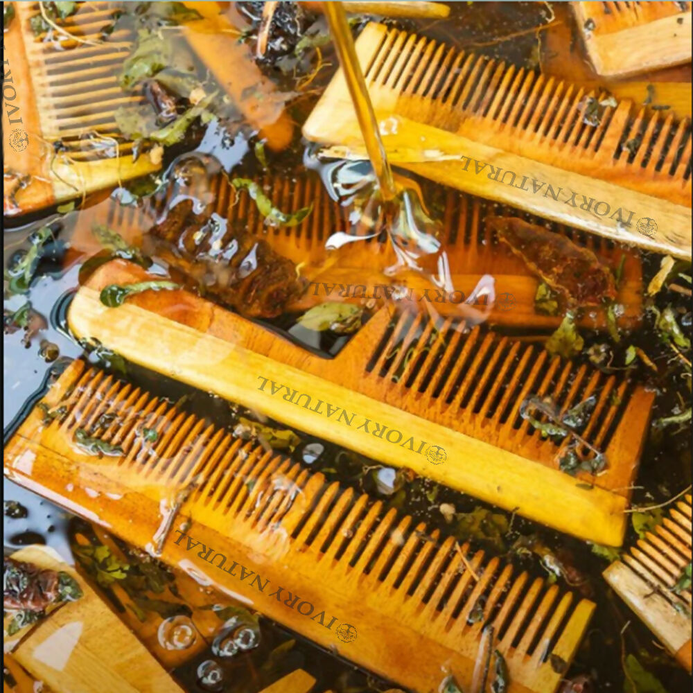 Ivory Natural Handle Kacchi Neem Comb For Gentle Detangling & Scalp Nourishment For Hair