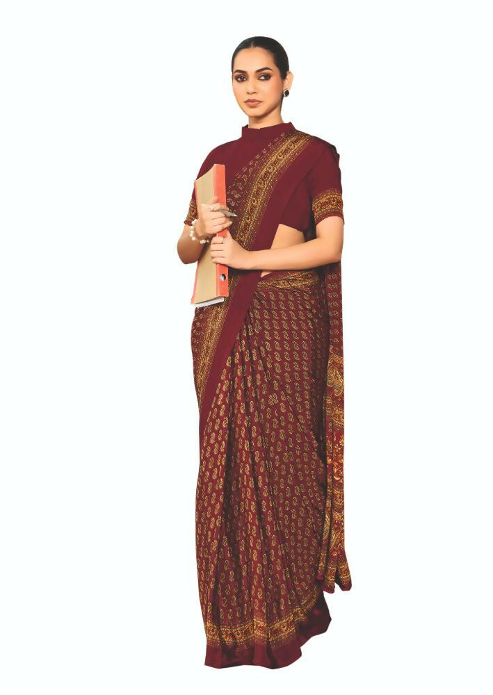 Joban Fashion Red Crepe Silk with Traditional Print Saree