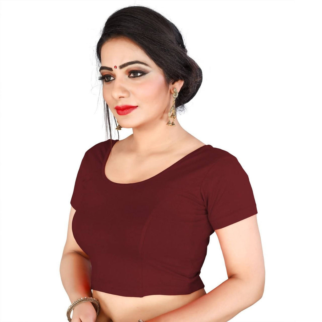 Vamika Brown Lycra Plain Blouse