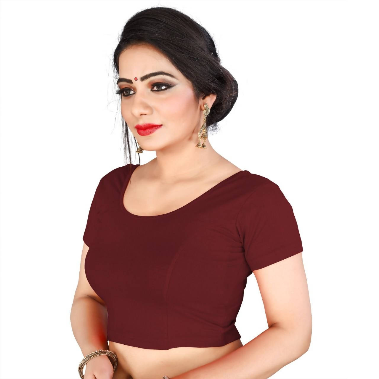 Vamika Brown Lycra Plain Blouse