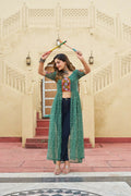Vastranavya Green Navratri Special Kutchi Patch Work with Bandhani Printed Faux Georgette Kurti