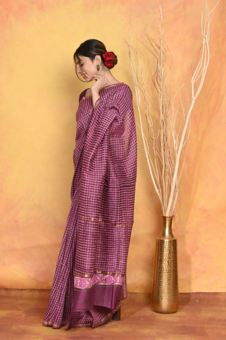 Very Much Indian Chanderi Natural Dye Handblock Printed Saree - Mauve