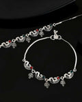 VOJ Set of 2 Silver Plated Meenakari Multi Color Anklet