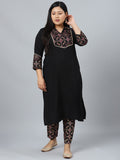 Sztori Plus Size Geometric Printed Shirt Collar Straight Kurta With Trousers