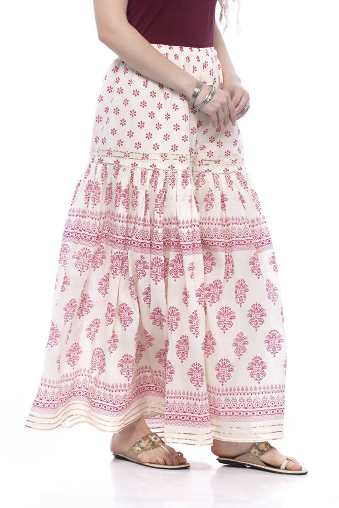 Mominos Fashion Cotton Block Print With Lace Work Off White Maroon Color Prints Palazzo