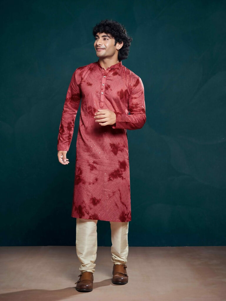 Maroon Viscose Designer Sequance Embroidery Work Men's Kurta Set - Mahotsav