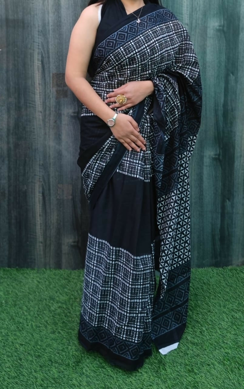 Exclusive Collection Black Beautiful Mulmul Cotton Saree