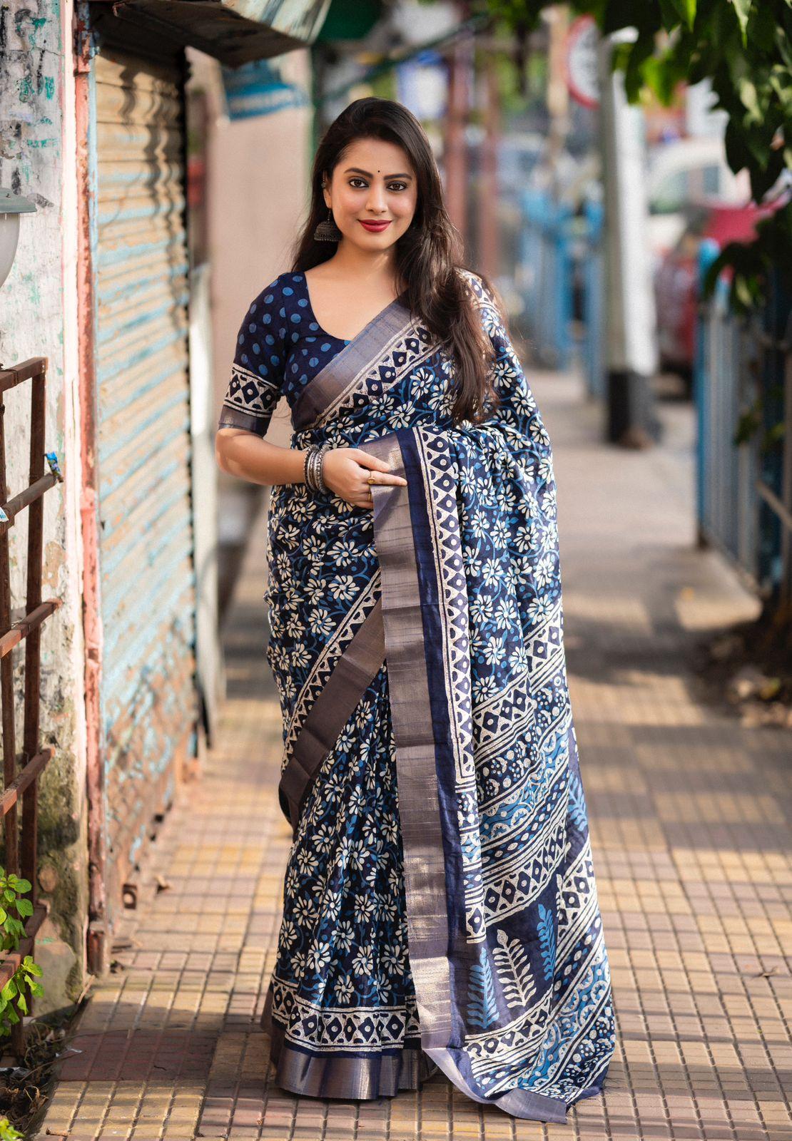 Blue Poly Silk Ethnic Motifs Saree with Unstitched Blouse - Hiral Fashion