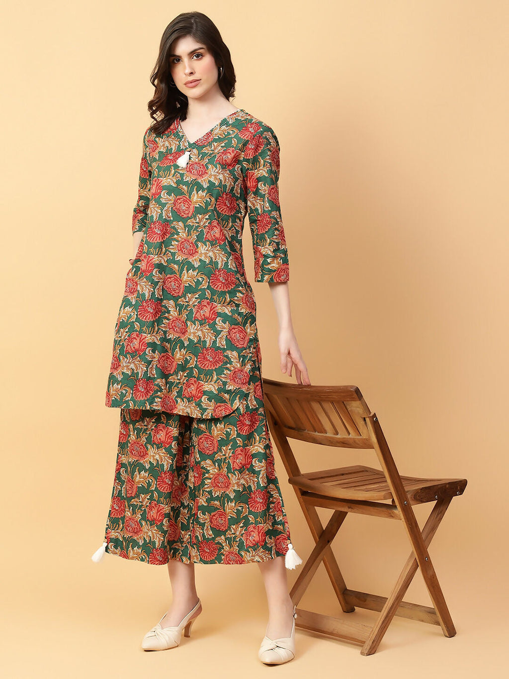 Joban Fashion Green Cotton Printed & Hand Work Co-ord Set