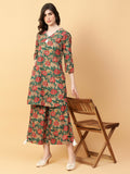 Joban Fashion Green Cotton Printed & Hand Work Co-ord Set