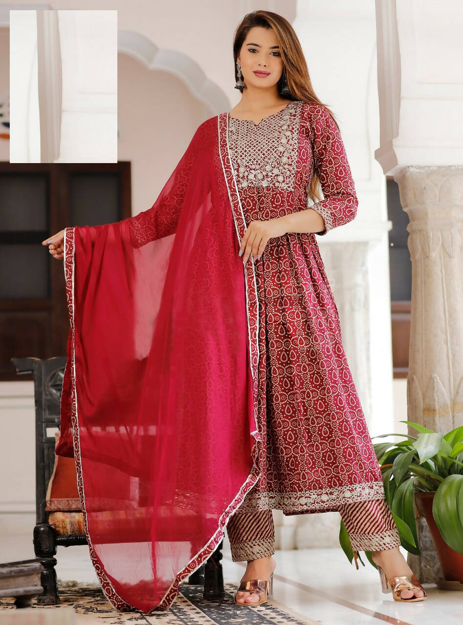Vamika Sequence Work Rayon Maroon Party Wear/Casual Wear Kurta Set/Suit