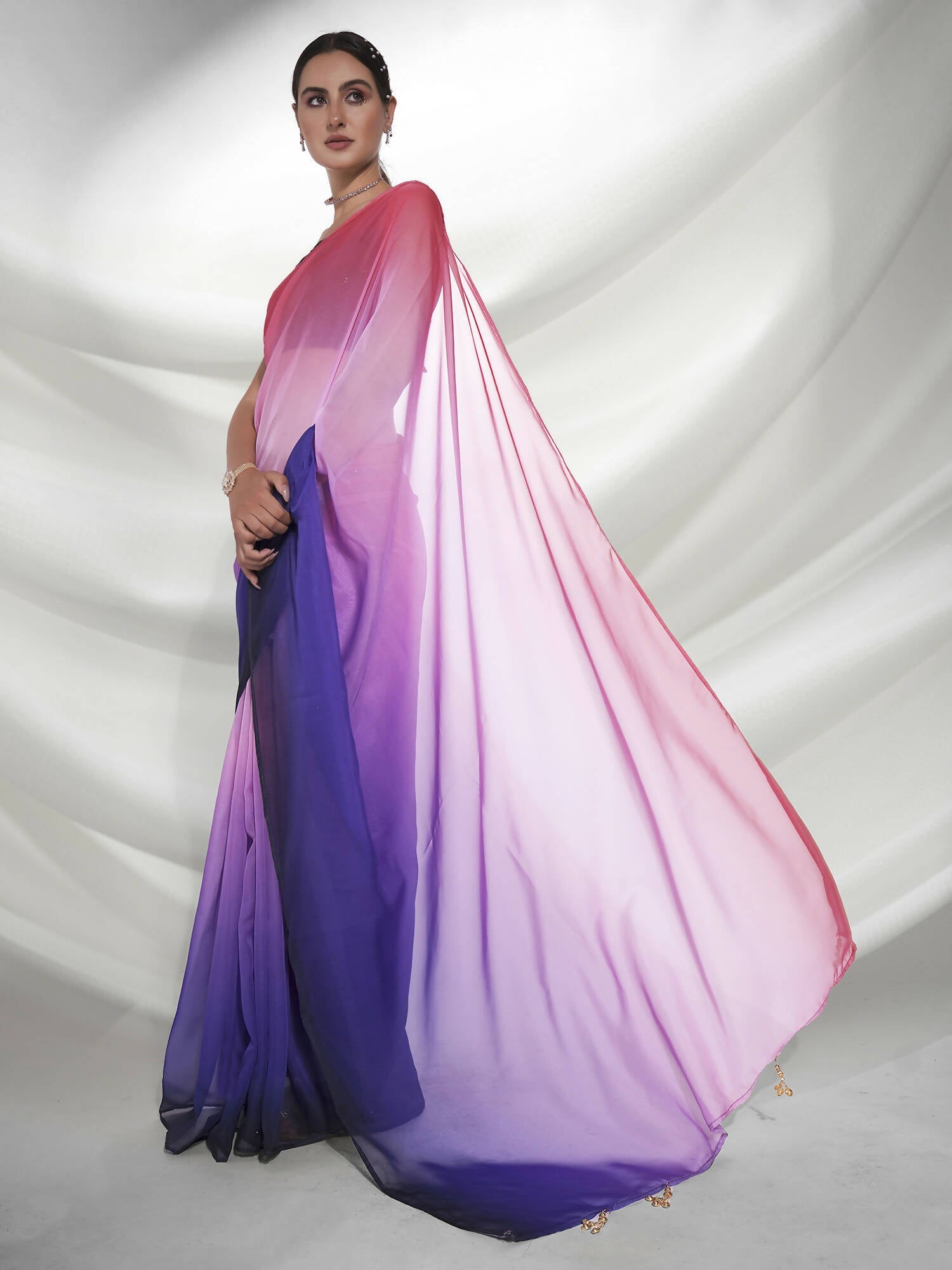 Purple Organza Solid Saree With Unstitched Blouse Piece - Shanaya