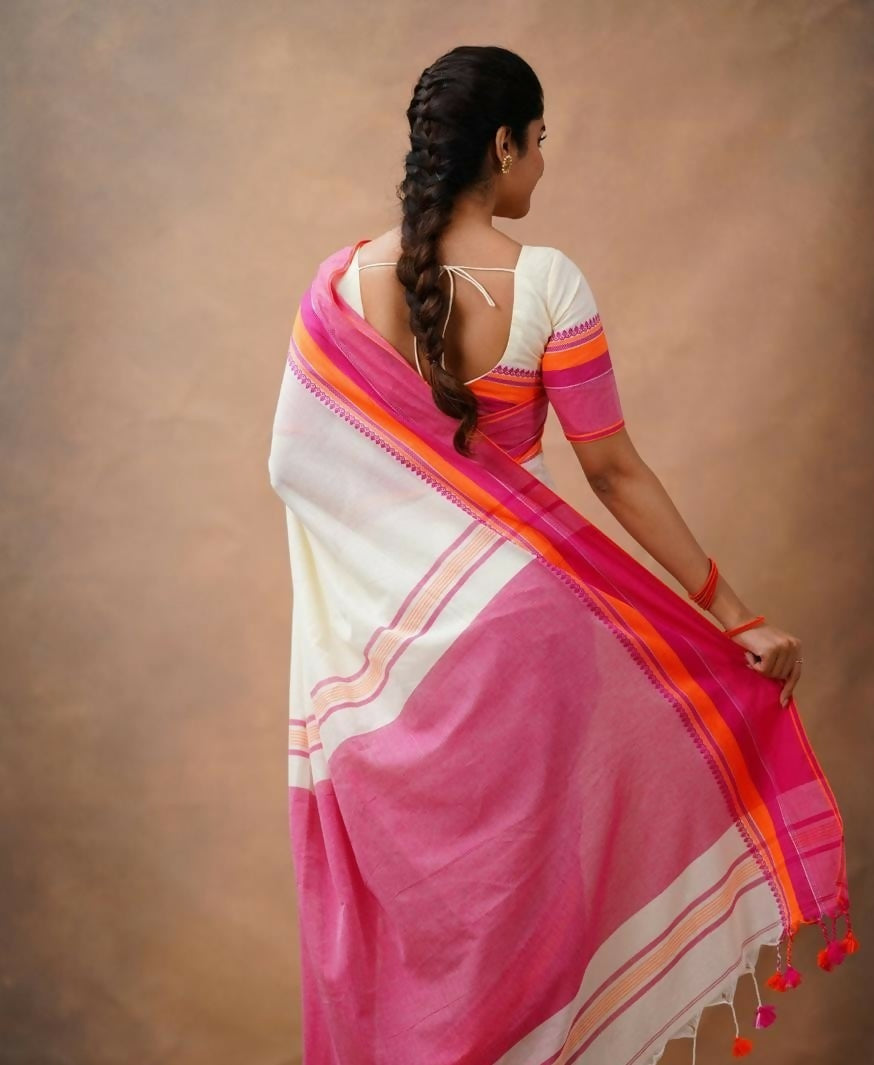 Exclusive Collection Off White Beautiful Khadi Cotton Handloom Saree