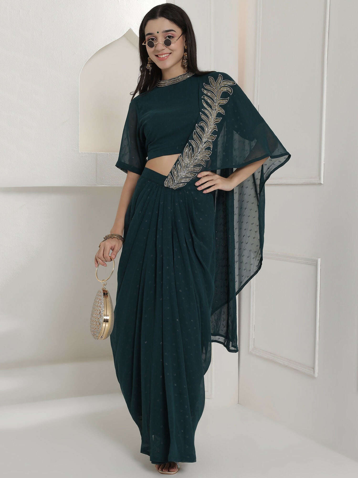 Joban Fashion Green Georgette Drape Skirt Set