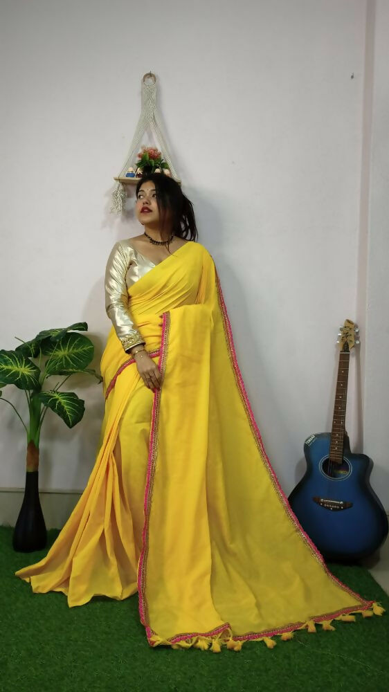 Exclusive Collection Beautiful Khadi Cotton Handloom Saree With Beautiful Zari Border - Yellow